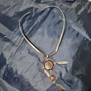 MEXICAN 925 Silver Necklace with Brown Aztecs Accents